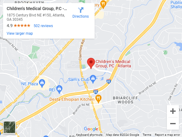 Map for the Atlanta office of Children's Medical Group - Pediatricians in Atlanta, Decatur, Johns Creek