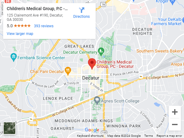 Map for the Decatur office of Children's Medical Group - Pediatricians in Atlanta, Decatur, Johns Creek